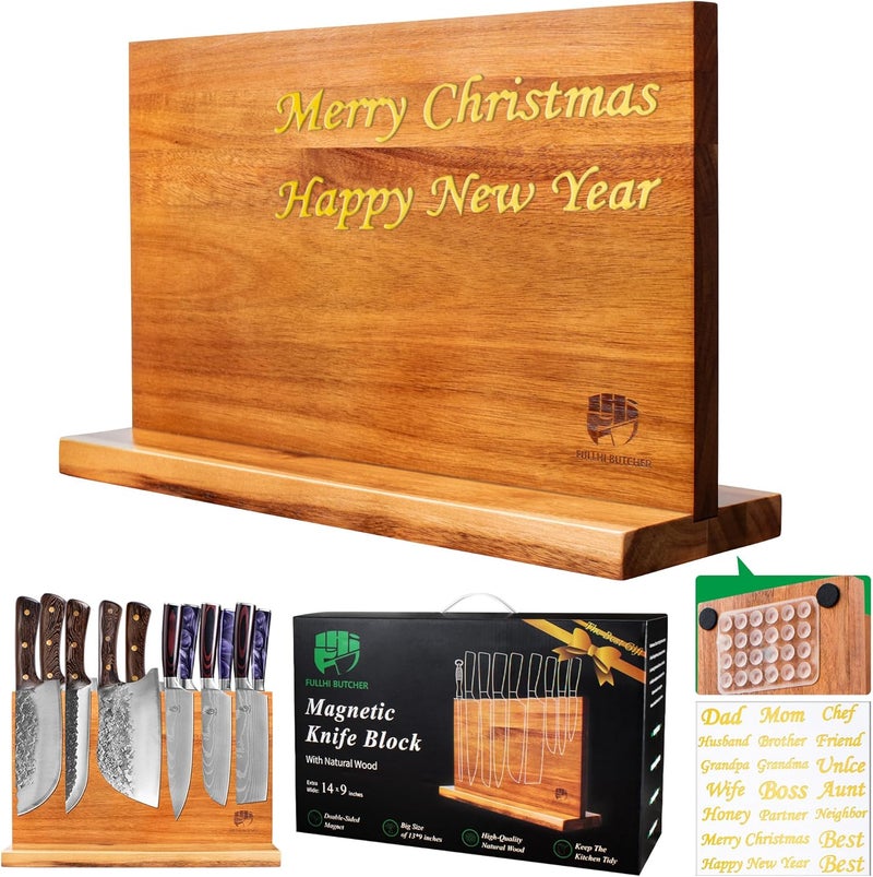 FULLHI Kitchen Magnetic Knife Block Holder, Knife Magnetic Strip with Enhanced Magnets natural wood Multifunctional Storage Holder for Kitchen Utensil, Knife Set, Scissors,Spice Ja - Image 1